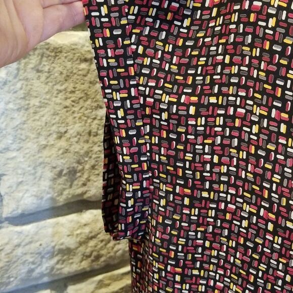 Pleione Blouse Size Medium Black Printed Short Sleeve - Picture 3 of 6